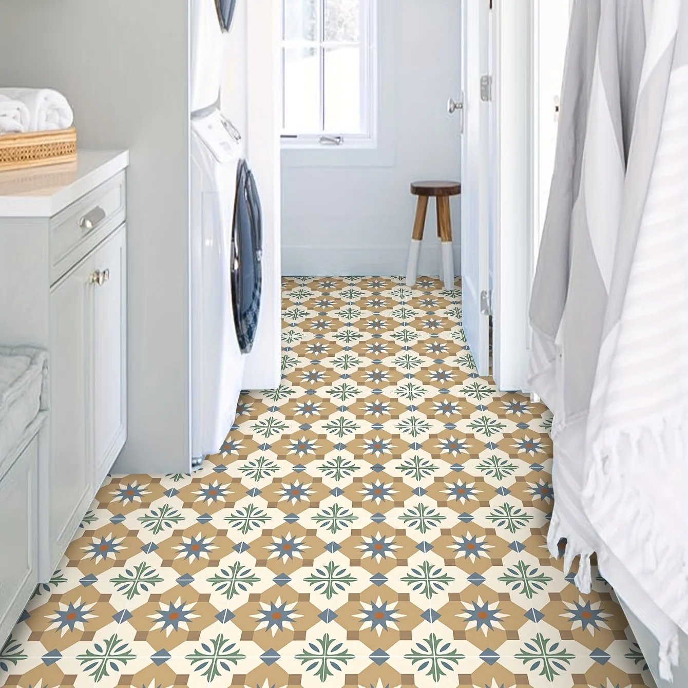Floor stickers 9PCS Moroccan style printing thickened waterproof for home living room kitchen and bathroom wall