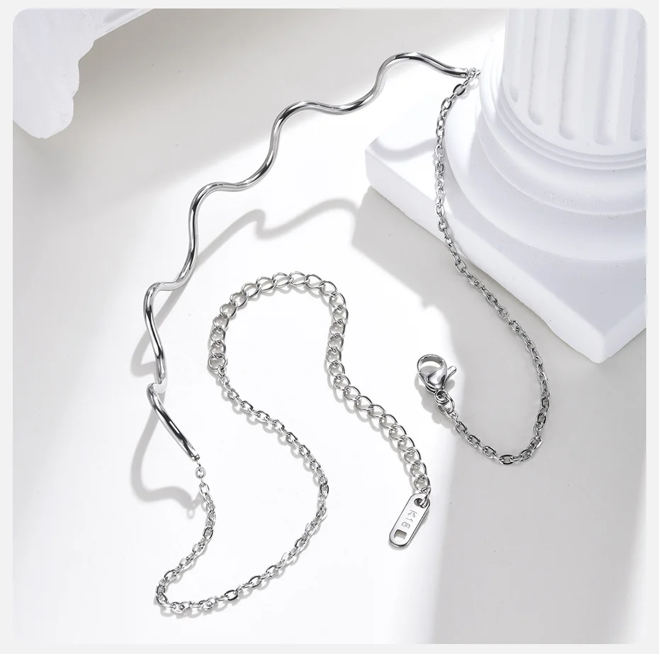 Vnox wasserdichte Wellen-Halsketten aus Edelstahl für Damen und Mädchen, einfacher verstellbarer Kragen aus Metall, modisches Geschenk für Sie – Detail 6