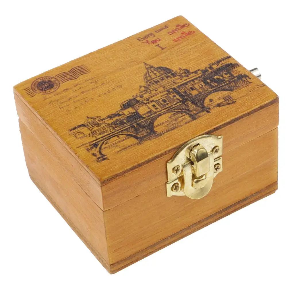 6cm Handcrafted Wooden Music Box Vintage Mechanical Musical Box Crafts Gift, Prints Castle Scenery, Castle in the Sky Tone 3