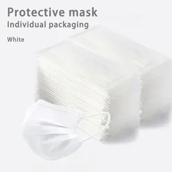 Bulk Pack of Breathable 3 - Layer Disposable Face Masks - Blue/White - 200pcs Adult (WHITE)