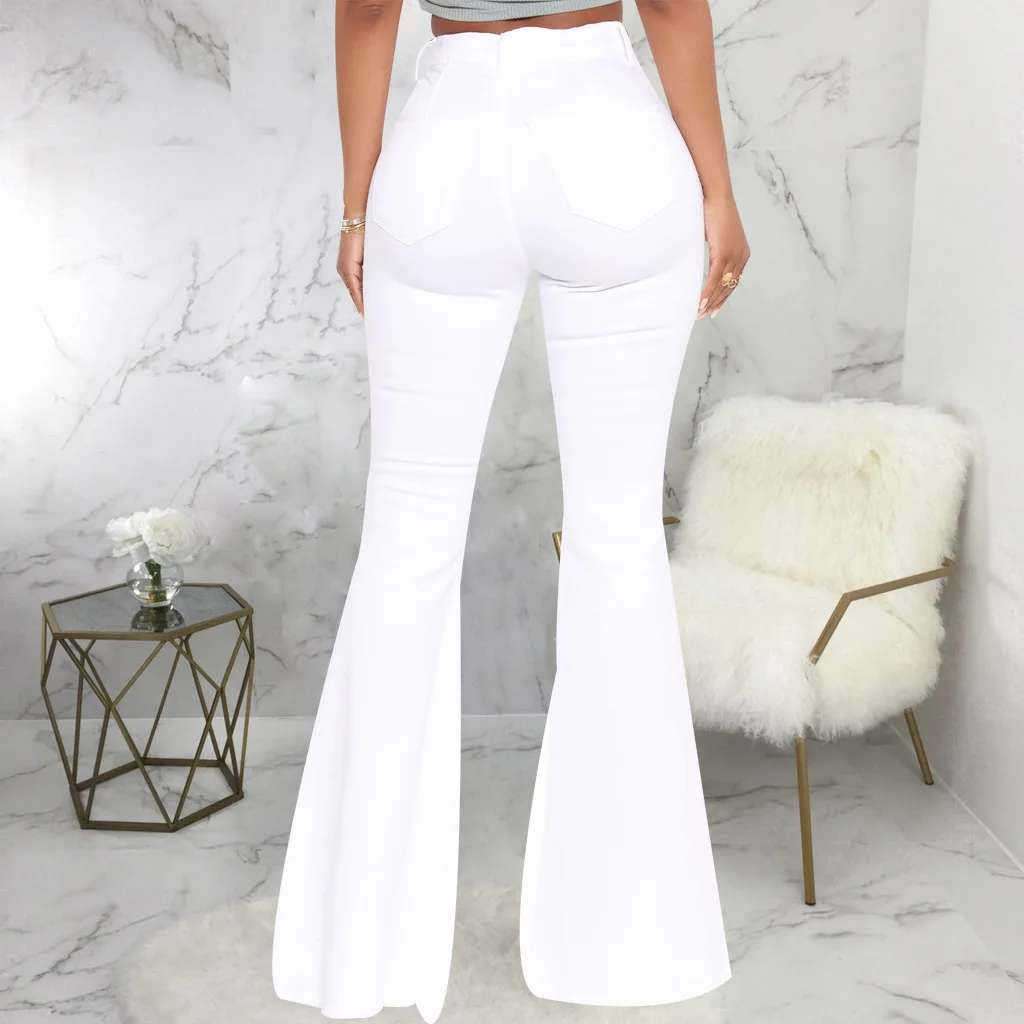 leather pants Tilorraine 2022 European and American fashion high waist versatile slim elastic denim flared pants  jeans woman  wide leg jeans cargo pants