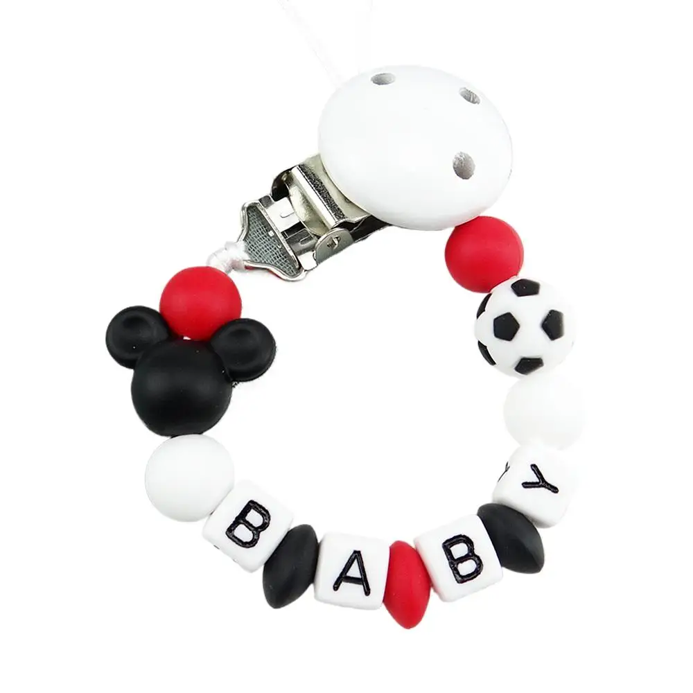Handmade Custom Name DIY Football Baby Pacifier Clip Silicone Chain Anti - Drop Soother Holder