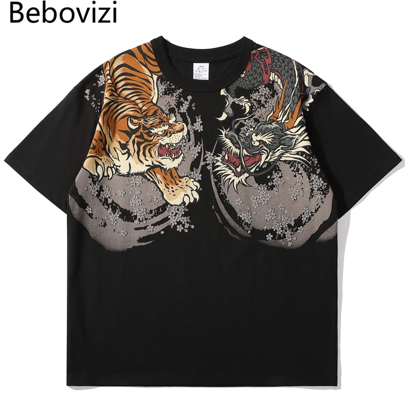 nozomi ishiguro tiger 和 design tee Tiger & Dragon Embroidery T-Shirt – Kimonoshi
