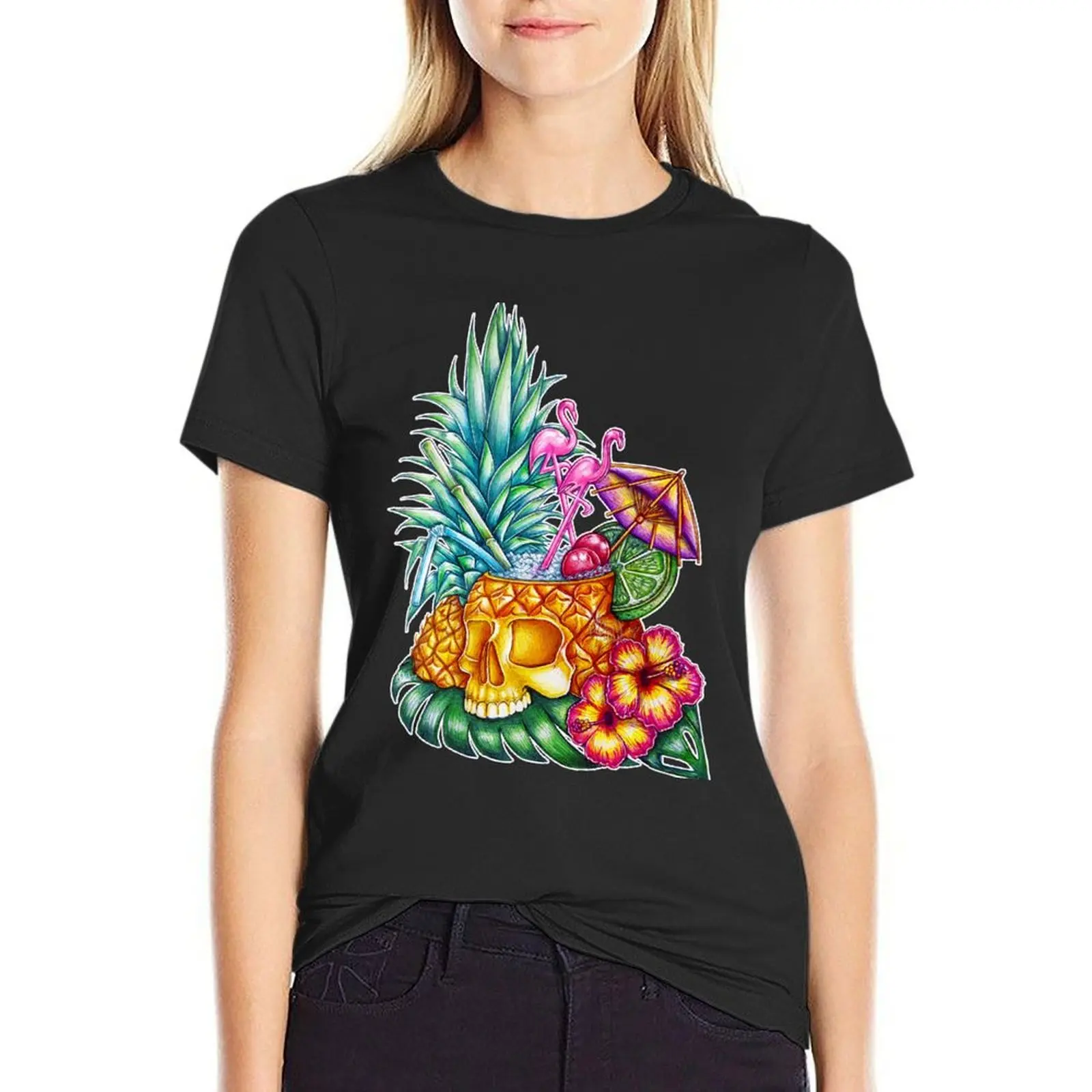 

skull tiki cocktail T-Shirt animal print shirt for girls lady clothes summer tops Blouse t-shirts for Women graphic tees funny