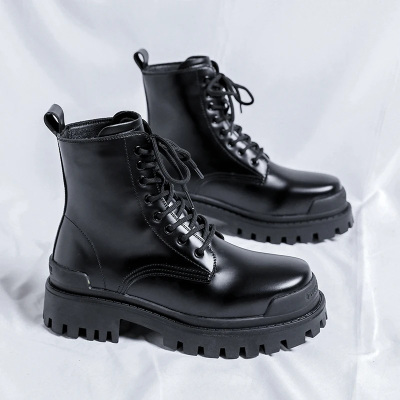 

2023New High Top Men Lace-up Basic Boots Genuine Leather Fashion Platform Boot Casual Leather Military Boot Brand Motocycle Boot