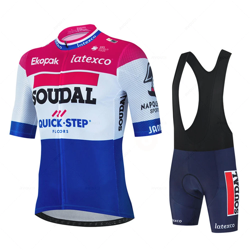 Soudal Quick Step Cycling Jersey Sets Short Sleeve Summer France Racing Bike Clothing Breathable MTB Bicycle Bib Suit Ciclismo cycling suit cycling jersey set