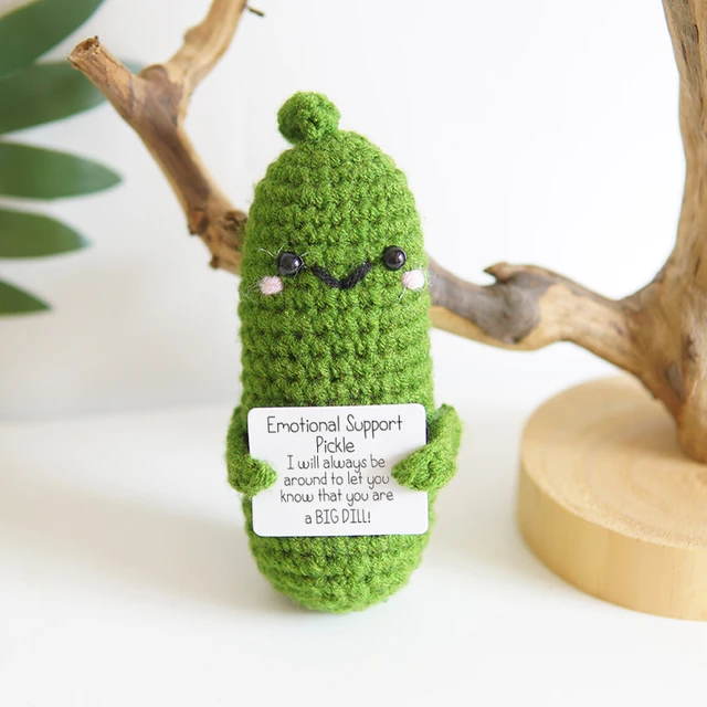 Handmade Emotional Support Pickle Crochet Smiley Sour Cucumber