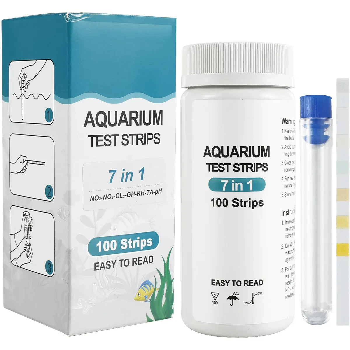 Aquarium Test Strips 7-IN-1 Fish Tank Test Kit to Detect PH NO3 NO2 GH KH CI TCL 100pcs