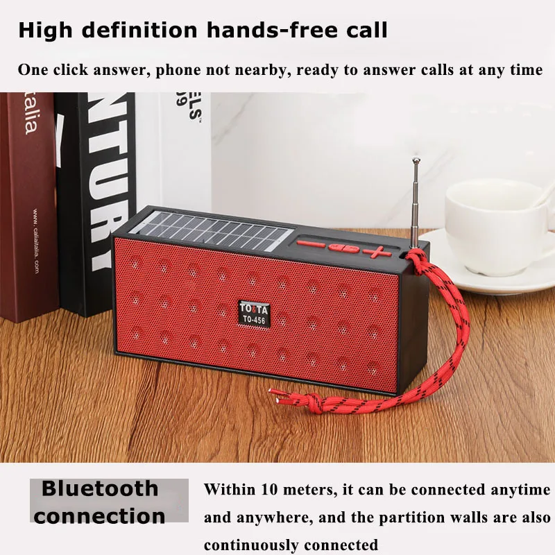 Mini Portable FM Radio Wireless TWS Stereo Sound Box Solar Charging Bluetooth Speaker Handsfree Music player with TF USB Port