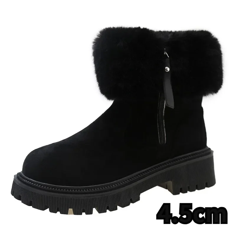 Women's Side Zipper Plush Solid Snow Boots 2023 Winter Designer Round Head Thick Sole Anti-slip Platform Shoes Zapatos De Mujer