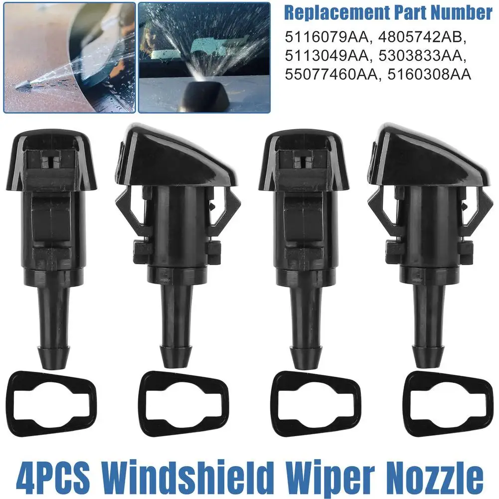 

4Pcs Car Windshield Washer Nozzles Replacement Wiper Spray Jet Fits 5116079AA 5113049AA 4805742AB 55077460AA