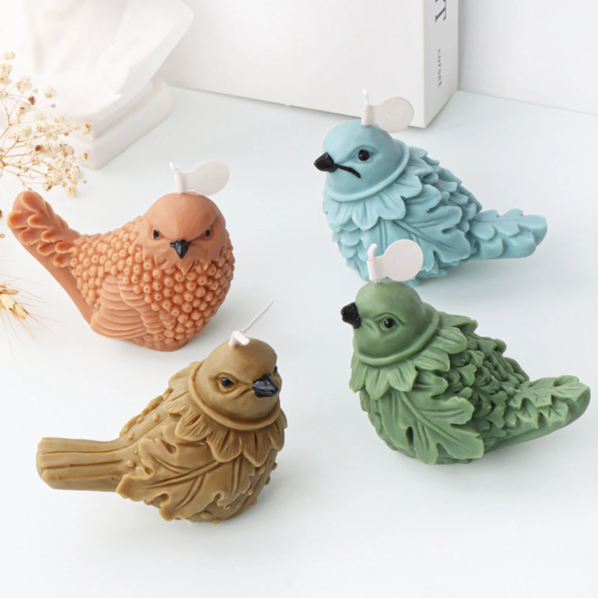 Stampo in silicone 3D a forma di uccellino – Stampo in silicone per fondente, sapone, candele, fondente, cioccolato, torte, budini, mousse, pastelli, cera, colore casuale