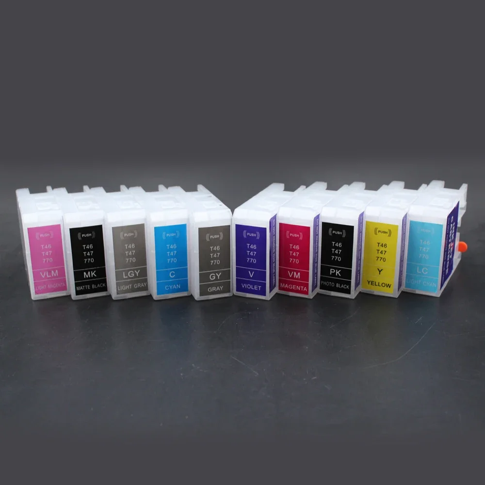 

10pcs/set Empty Refill Ink Cartridge Without Chip for Epson SureColor P700 P900 P708 P908 Printer T46S T46Y T47A 770 No Chip