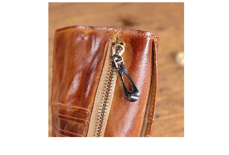 Vintage Luxury top layer cowhide Men Women Short Purse Outdoor Organizer real leather card package coin zipper clutch wallet