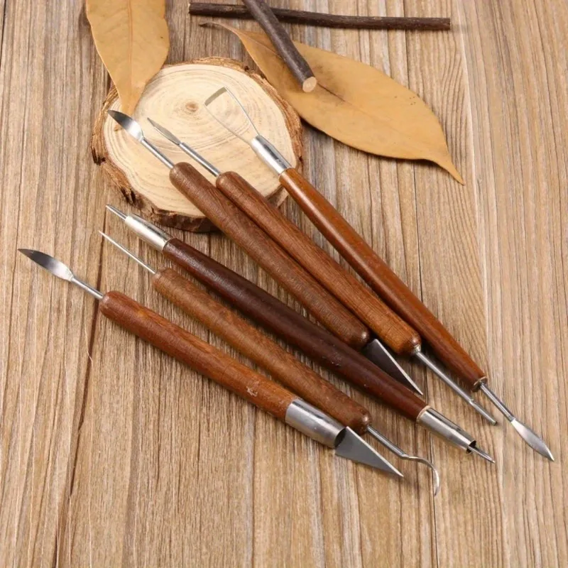 6pcs Clay Sculpting Tools Set Carving Tool Hand Cutter Knife Smoothing Polymer Shapers Modeling Carved Tool Wood Handle