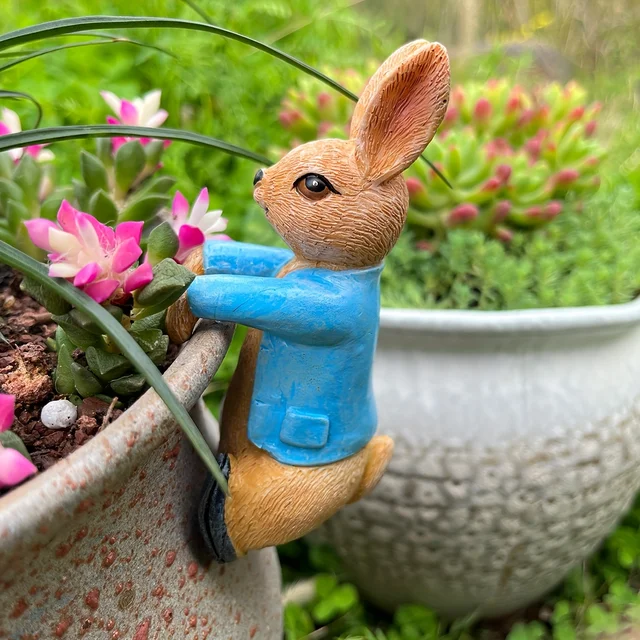 Sculpture en résine de lapin, décoration de jardin, statue d'animal d'extérieur pour jardin, pelouse et terrasse, aucune batterie requise, ornements de décoration de jardin intérieur, extérieur, 1 pièce 6
