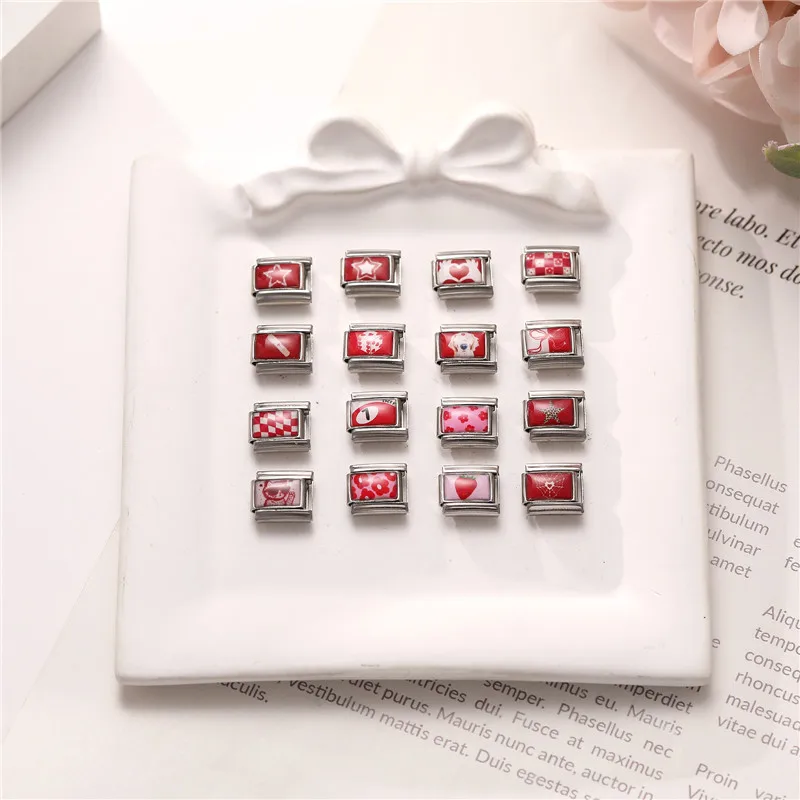 Italian Charm Link Y2K Heart Dog Cat Flowers fit 9mm Stainless Steel Jewelry DIY Bracelets For Gifts Red Pink