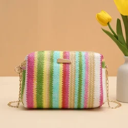 Chic Rattan Straw Chain Purse - Women's Summer Beach Crossbody Bag with Stylish Flap Design (Yellow)