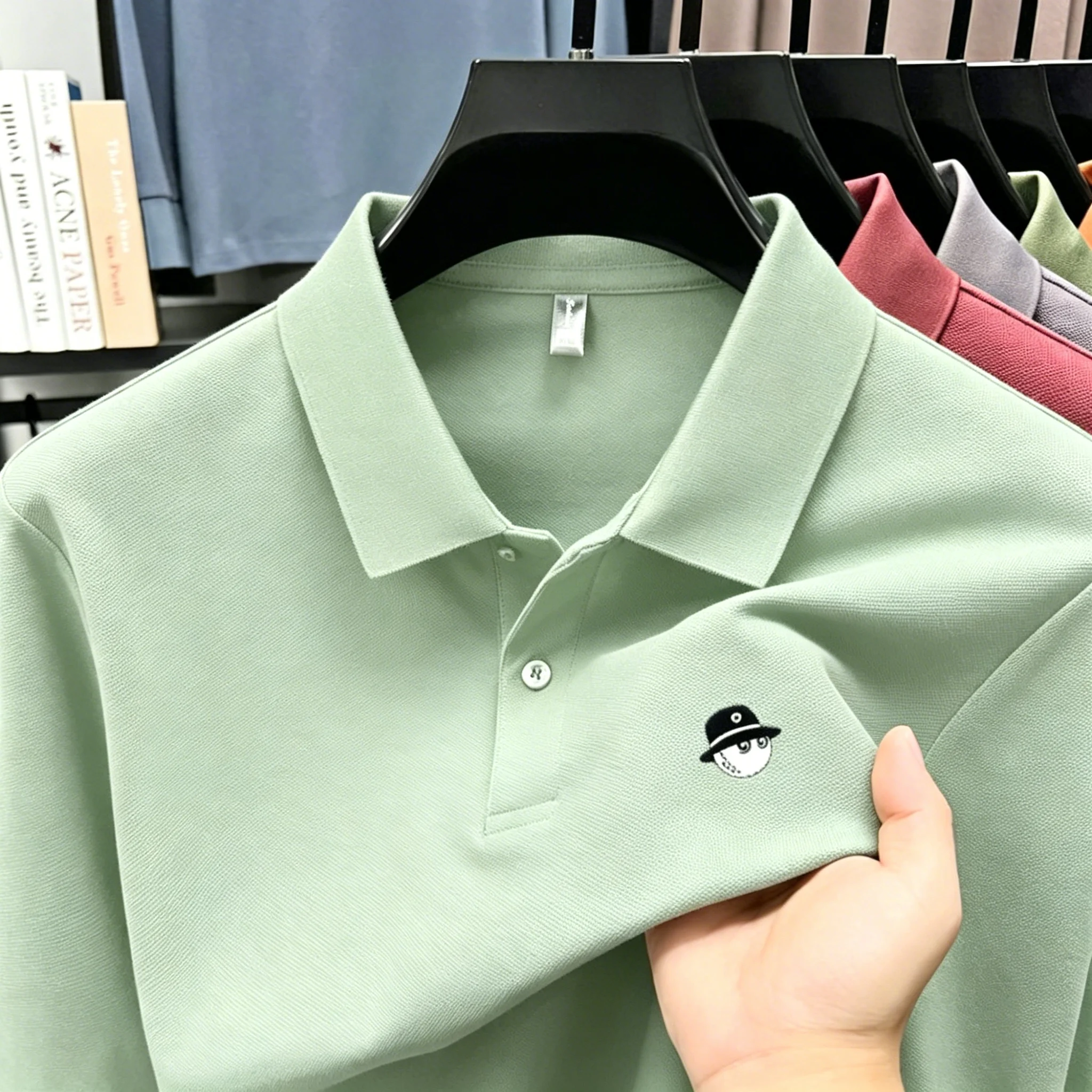 Polo ricamata da uomo di alta qualità, tessuto morbido e traspirante, manica corta, tinta unita, adatta a tutte le stagioni, abbigliamento quotidiano da uomo - immagine 5