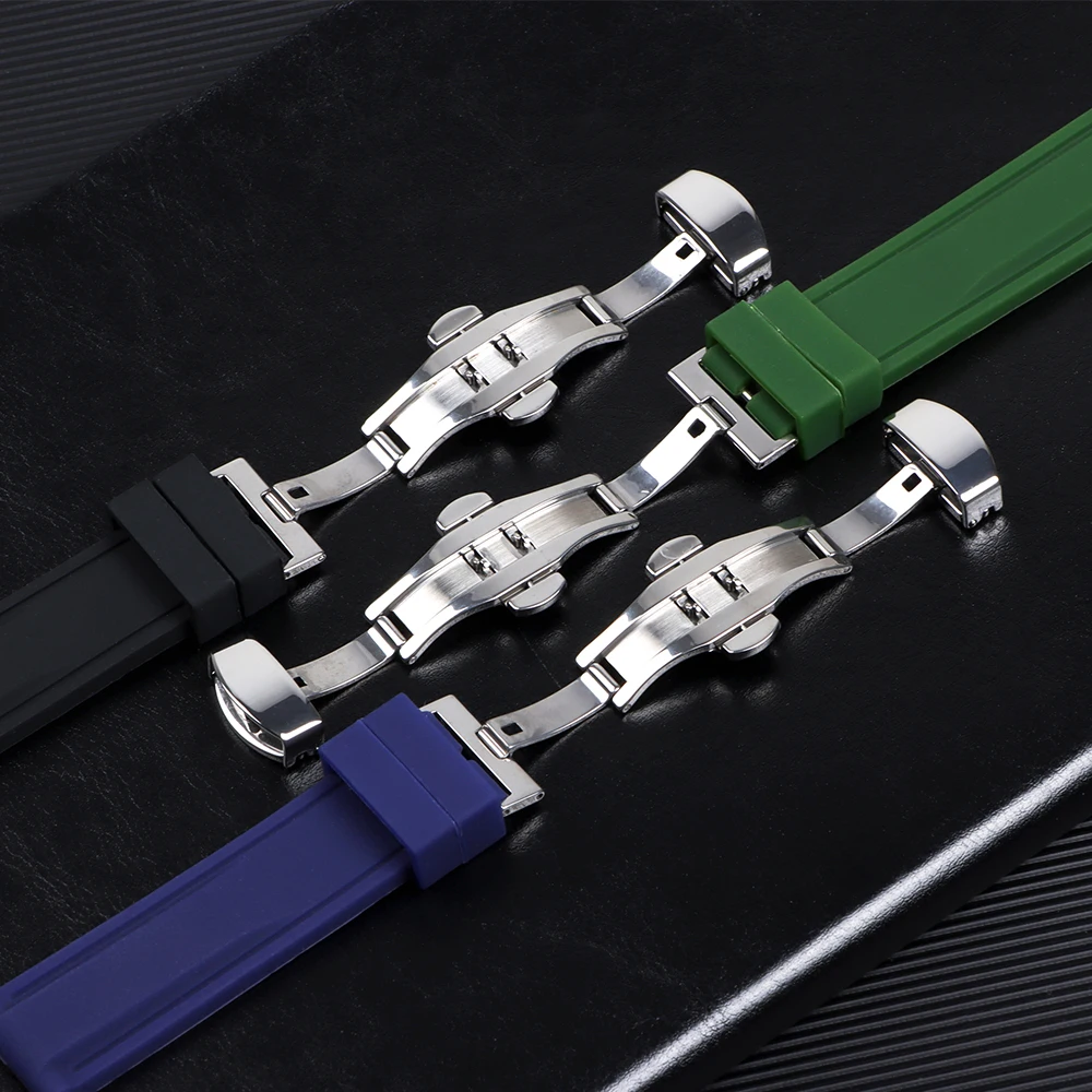 Sporty Silicone Watch Strap with Stainless Steel Butterfly Clasp