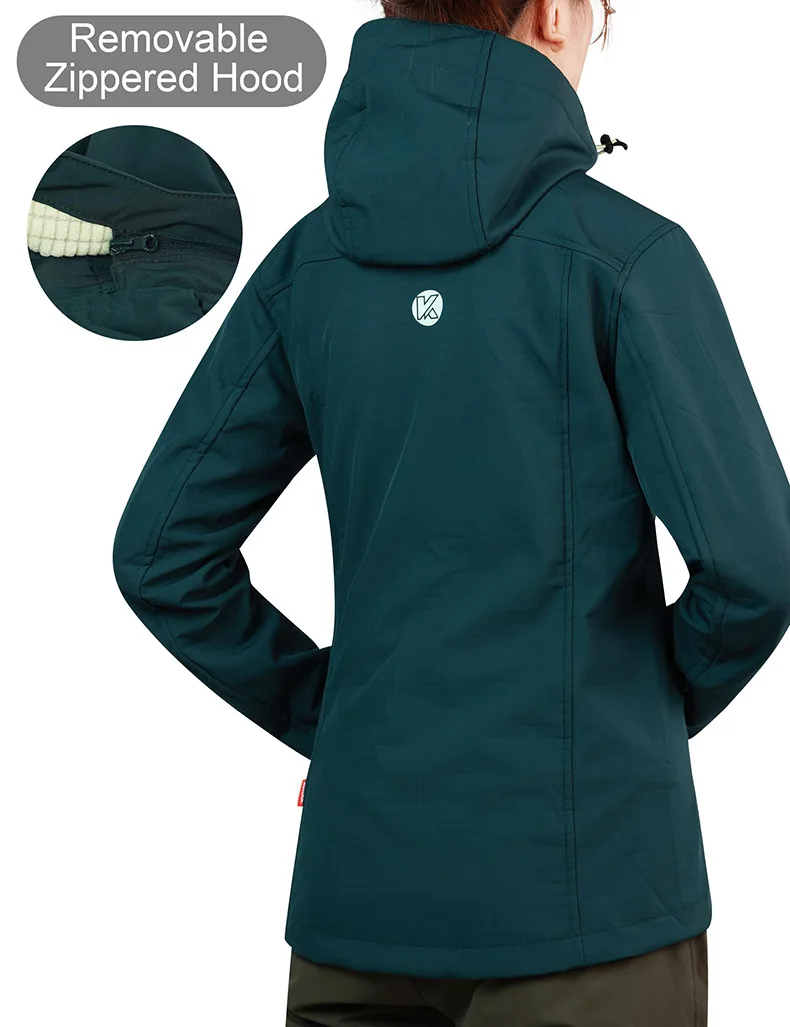 KUTOOK Women's Hiking Softshell Jackets Lightweight Fleece Sportswear Clothing Removable Hood with Pockets for Climbing Travel