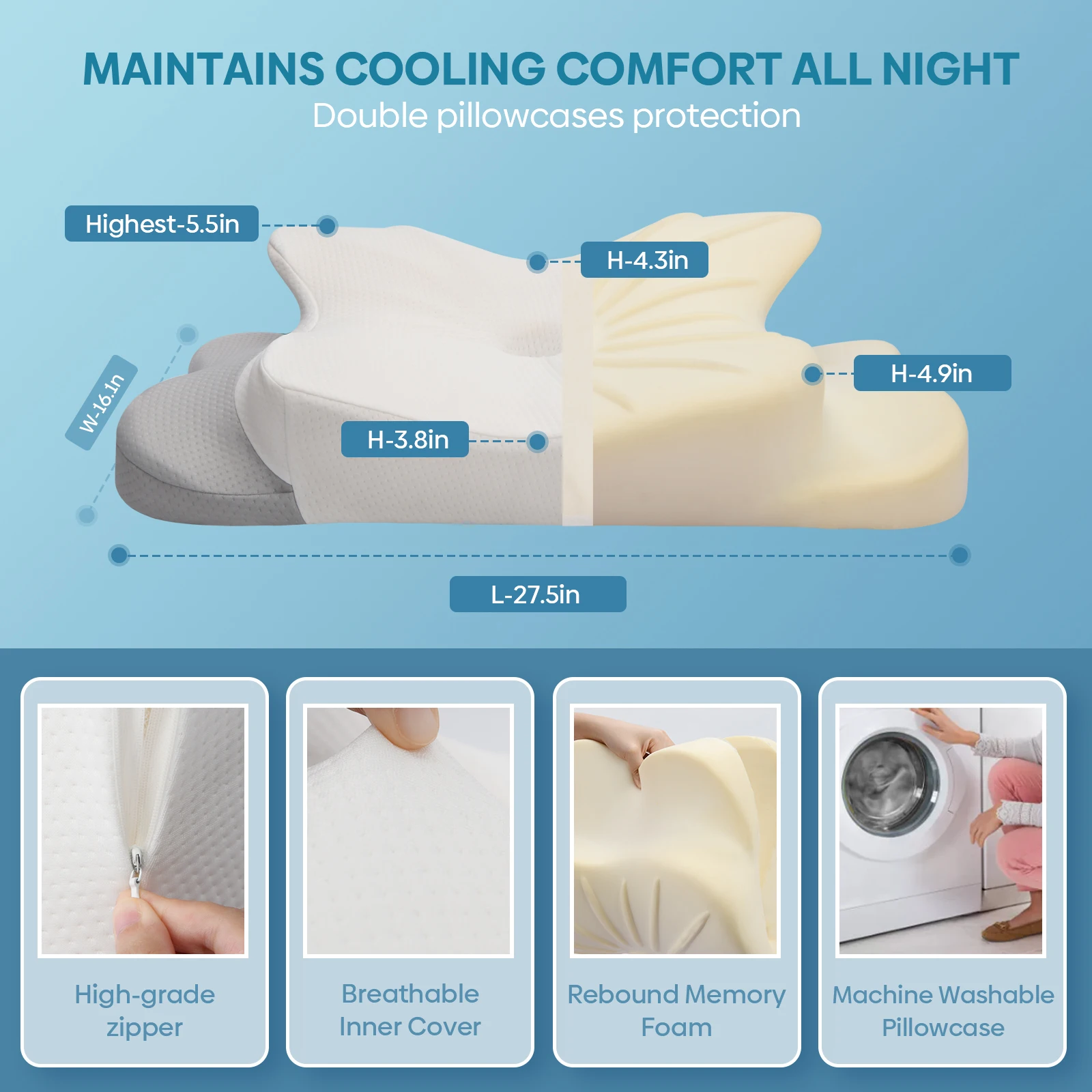 King Size Pillow Rebound Memory Foam Ergonomic Pillow Suitable for Different Sleeping Posture Machine Washable Pillowcase 5