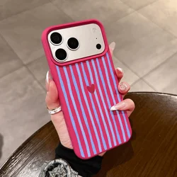 Chic Vertical Stripes Heart Silicone Matte Phone Case - iPhone 15 Plus (ME - T3188)