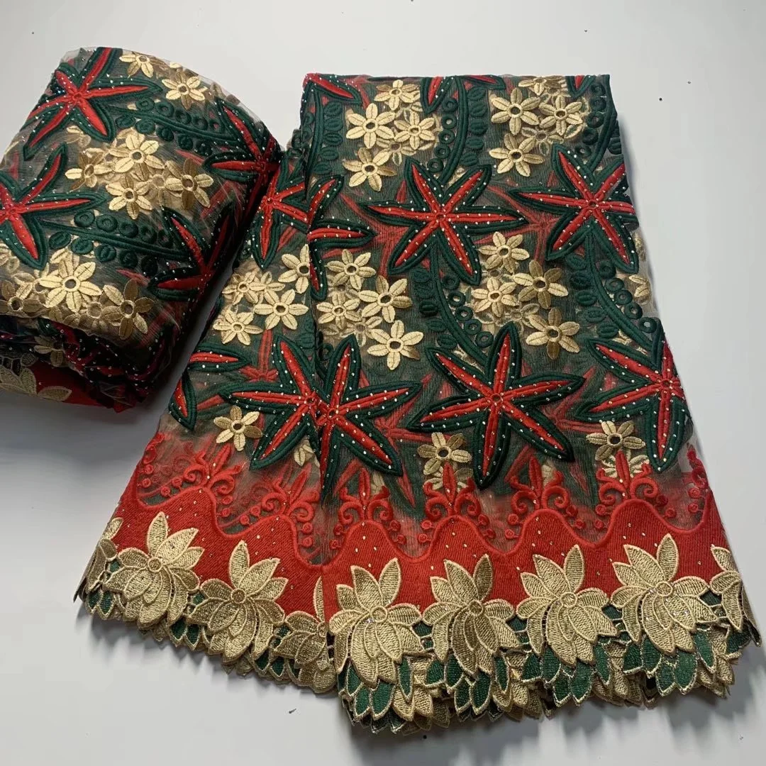 2022 High Quality African Lace Fabric With Stones African Embroidery Guipure Lace Fabric For Nigerian Net Lace Women Dress 