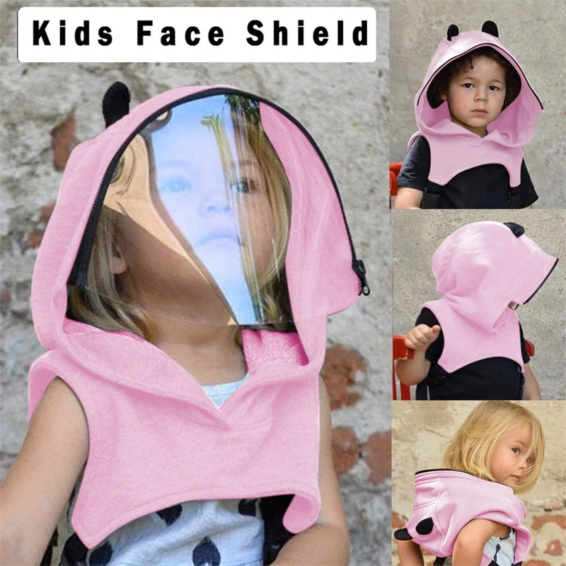 

Protective Face Shield Cover Vest Hooded Kids Hat Dual Use Detachable Mask With Zipper Anti Saliva Dustproof Children Hats Caps