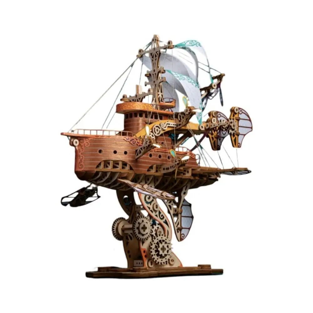 Assembly Fantastic Spaceship Model Fantasy Airship Miniature Model DIY 3D Wooden Puzzle Handicraft Steampunk