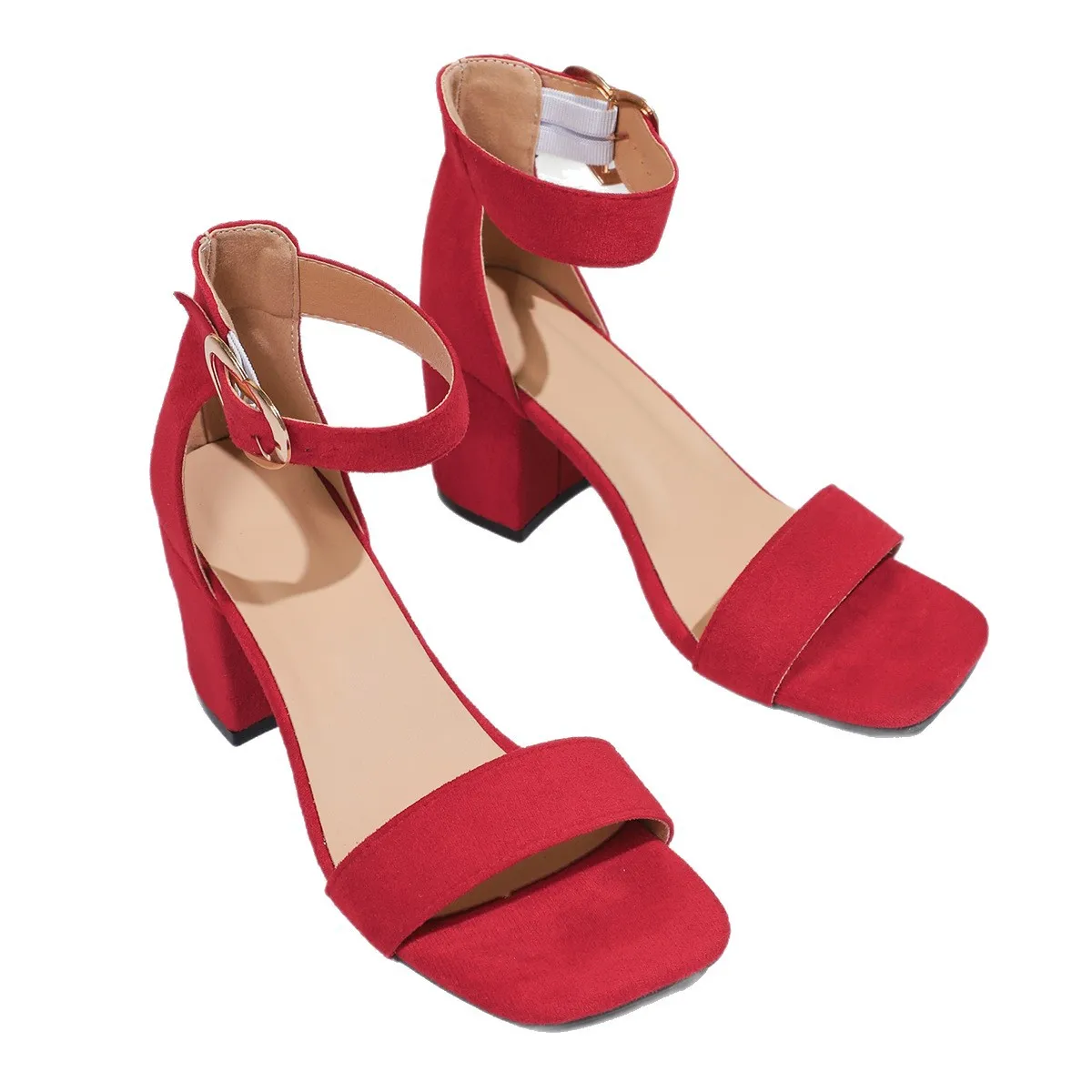 Women Sandals New Summer Fashion Sandals Medium High Heels Outdoor Elegant Wedding Shoes Bridal Plus Size Buckle Strap Sandals