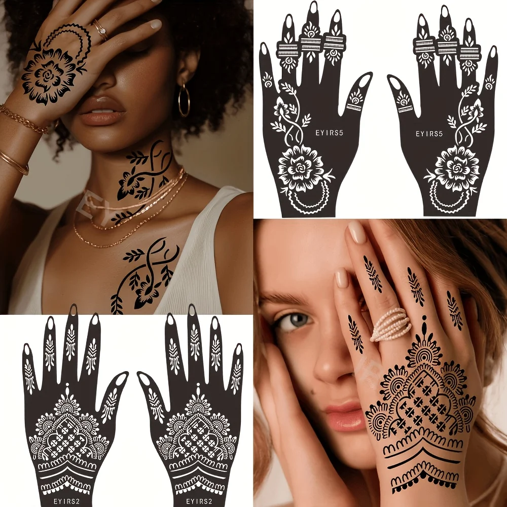 Kit di 12 Colori di Pasta per Tatuaggi all'Henné con Stencil per Body Art - immagine 4