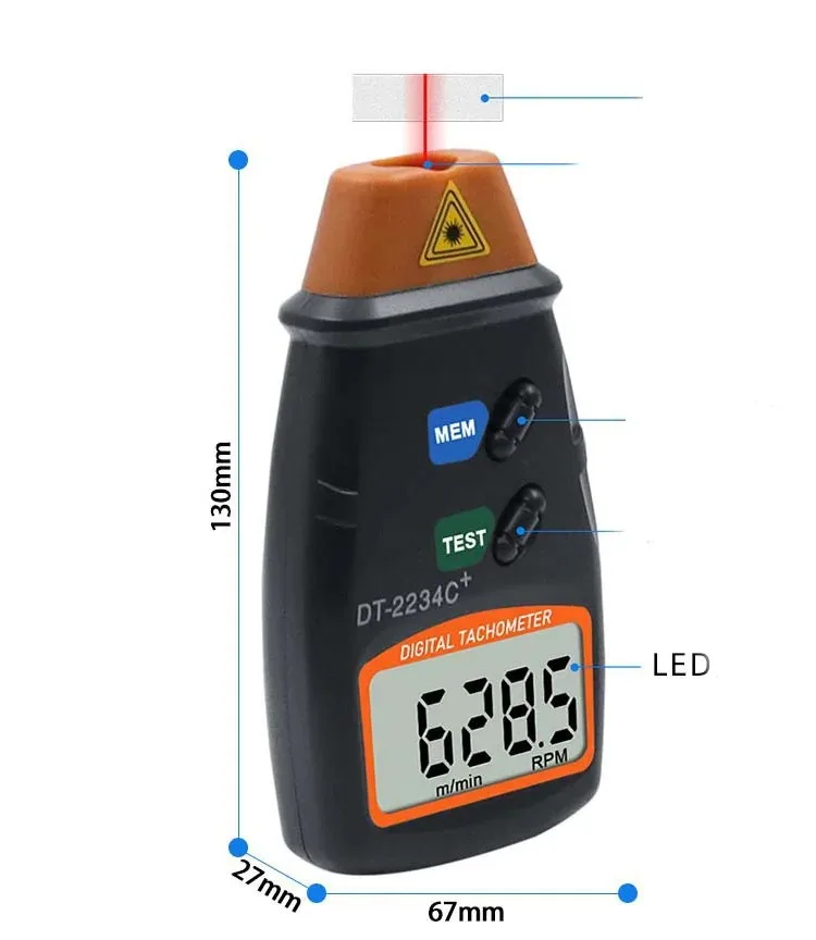 DT2234C+ Handheld LCD Digital Mini Non-contact Laser Photo Tachometer with Bag RPM Speed Measurement Meter Speedometer Tool