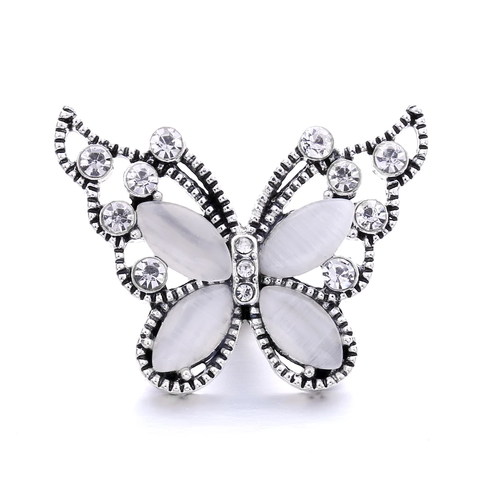 15pcs Rhinestone Butterfly 18mm Metal Snap Buttons Fit Snap Bracelet Bangle Necklace DIY Snaps Buttons Jewelry