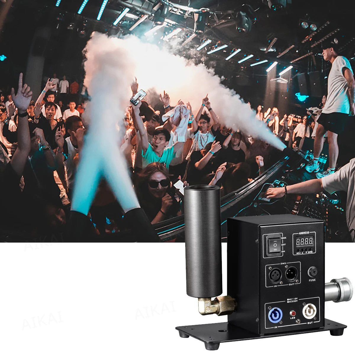 DMX Control CO2 Carbon Dioxide Gas Column Jet Smoke Fog Machine LCD Display for Party Wedding Stage DJ Disco Performance