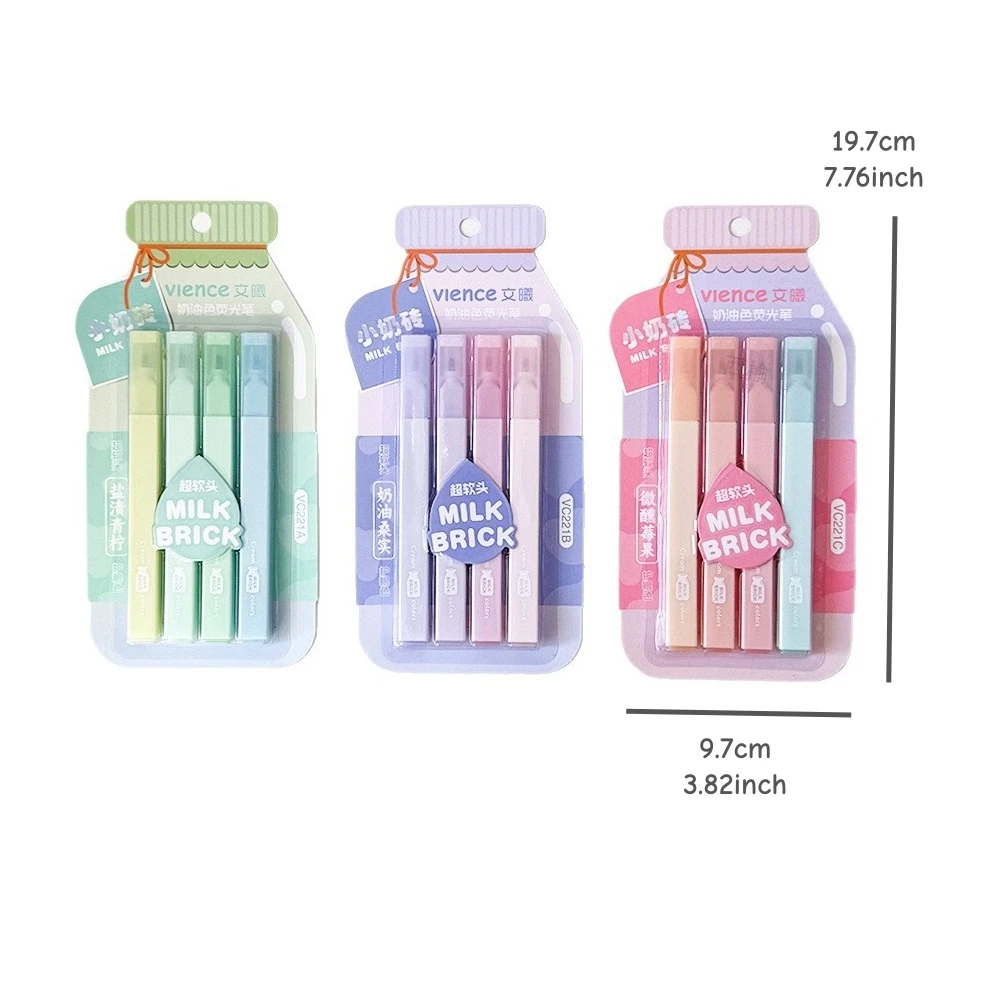4pcs 크림 파스텔 소프트 팁 형광펜 학생들을 위한 미적 크림 컬러 라이너 저널링 및 노트 하이라이팅 문구류 A7977