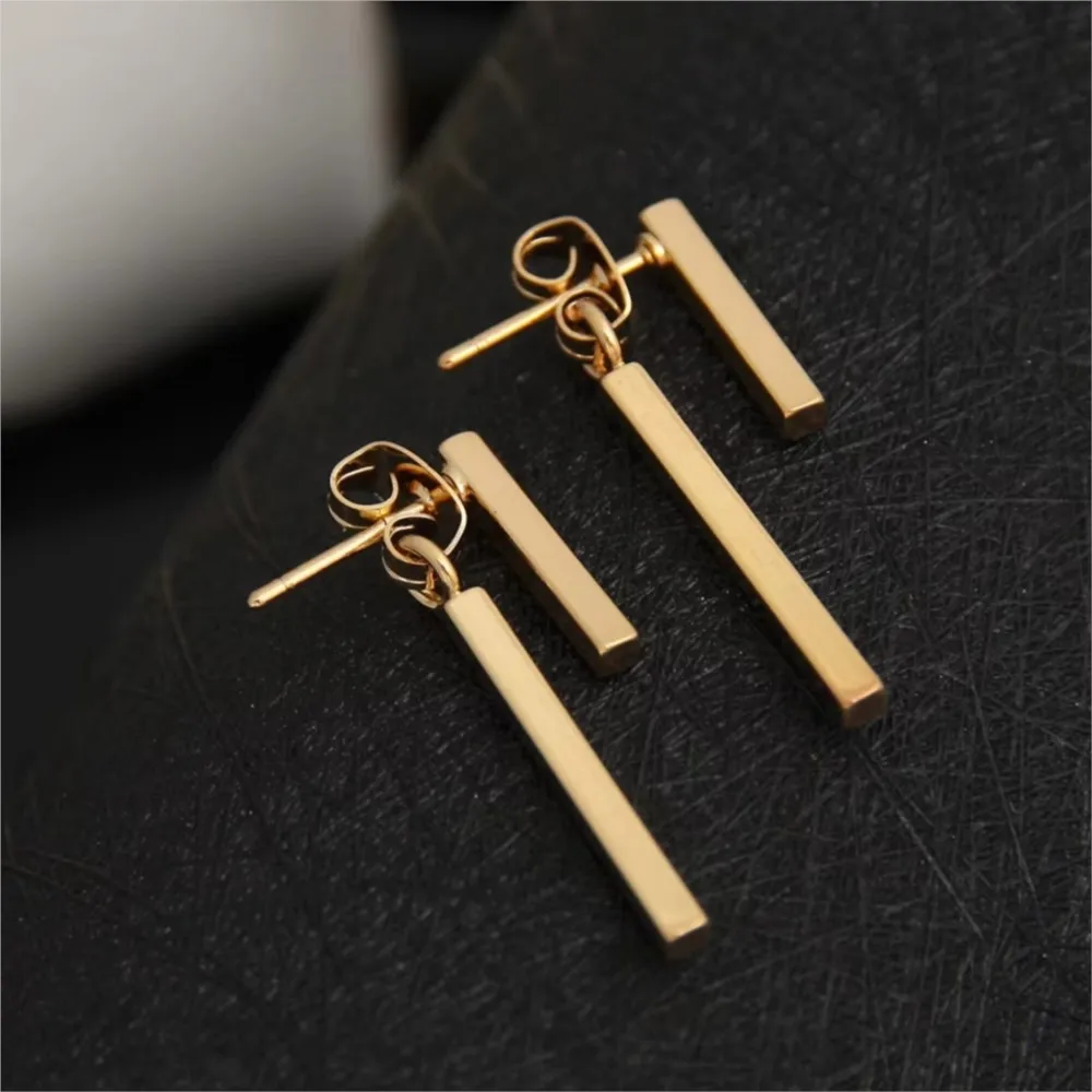 Geometric Simple Fashion T Bar Stud Earrings for Women Vintage Stainless Steel Long Drop Earring Jewelry Gifts