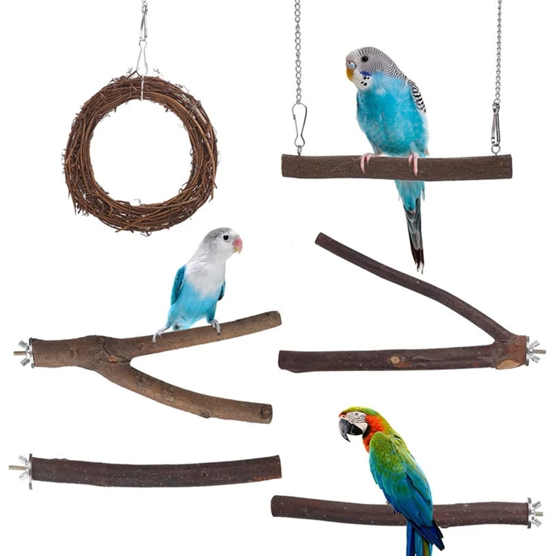 Bird Perch Bird Stand Bird Cage Accessories Natural Wood Perch Swing for Birds,U Shape 