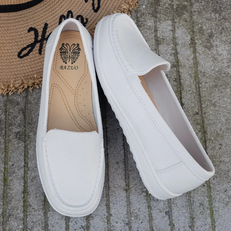 2025 Women's Shoes Spring High Quality Leather Soft Outsole Work Women Black Swing Larger Size Wedge Single Shoes 2