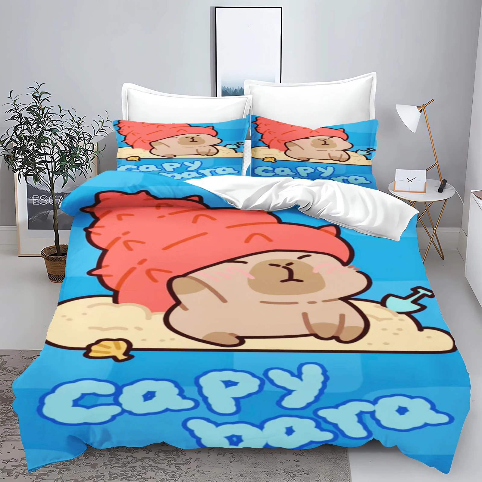 Housse De Couette Capybara 160x200 Cm + 2 Taies - Microfibre Douce, Imprimé Licorne, Fermeture éclair