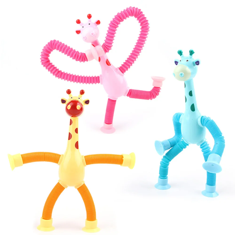 

Pet Suction Cup Toy Cute Telescopic Giraffe Cat Teaser Toys Funny Kitten Interacrive Scratch Play Tubes Anti-stress Squeeze Toy