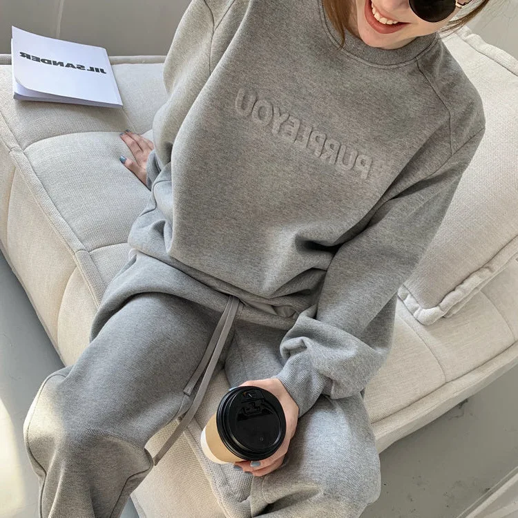 Conjuntos de Calças Moletom e Sweatpants Esportivas Femininas Treino Formulário Carta Impressão Veludo 2 Peça Roupa Retos Fitness Streetwear 5 Computers & Electronics