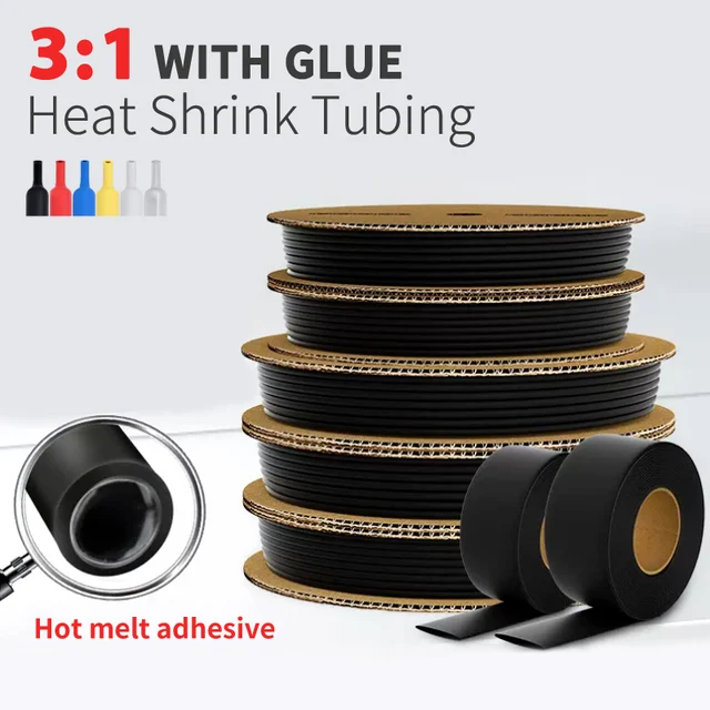 10/50/100M 200Meters Polyolefin Heat Shrink Tube 3:1 Ratio Adhesive Lined Shrink Ratio Insulated Cable Sleeve 1