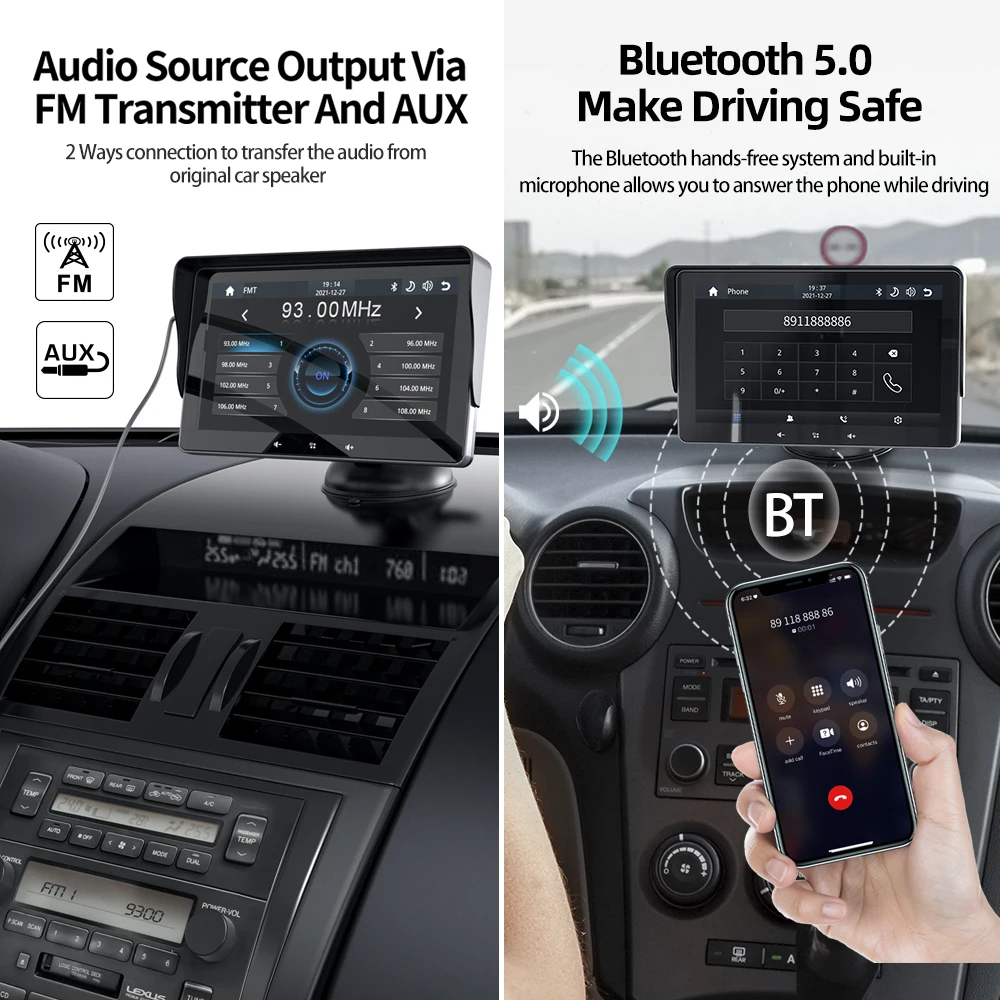 Universal Car Radio 7inch Multimedia Video Player Wireless CarPlay Android Auto Portable Touch Screen for Nissan VW Kia Hyundai - 3