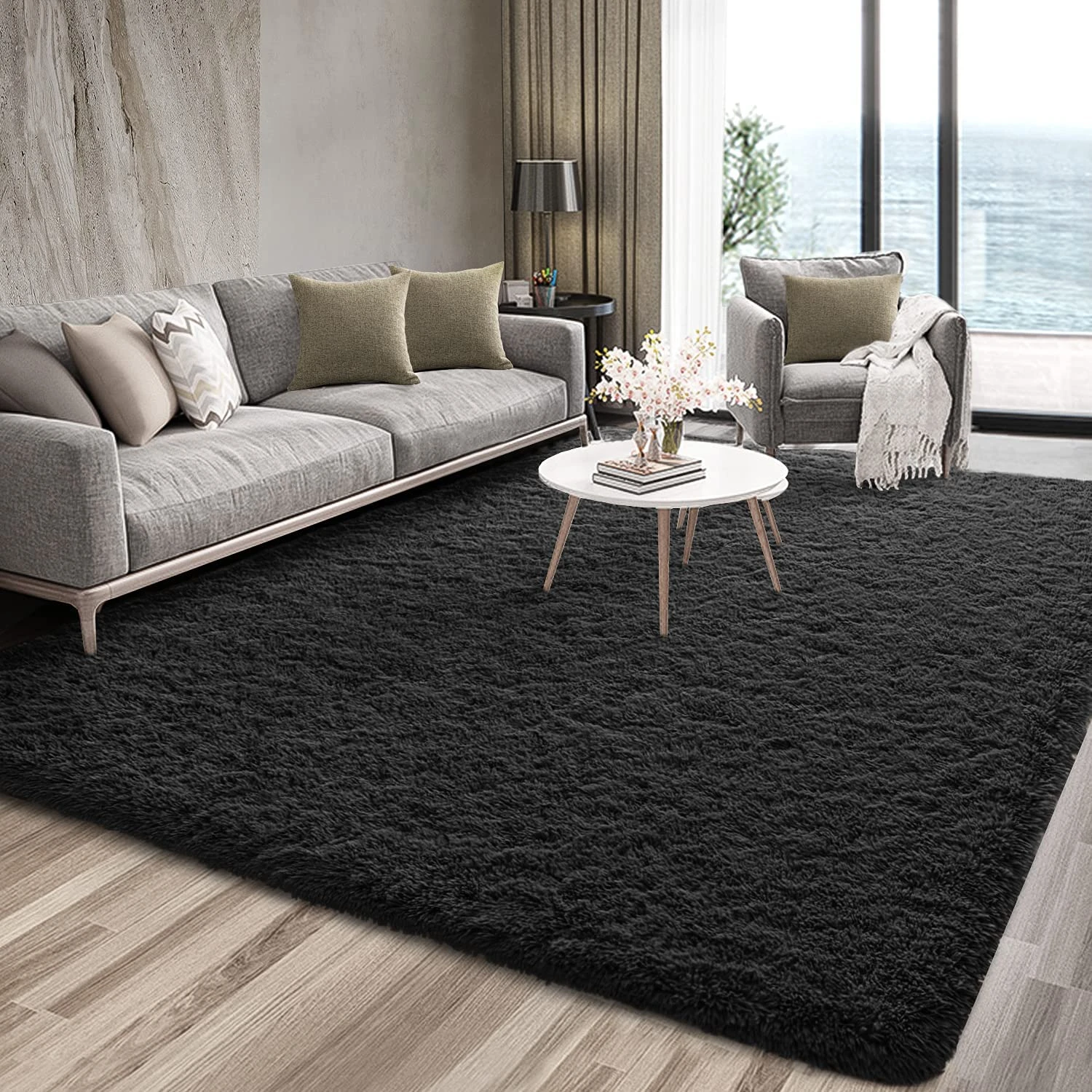 Black Fluffy Carpet Living Room Black Fluffy Rug Living Room Soft