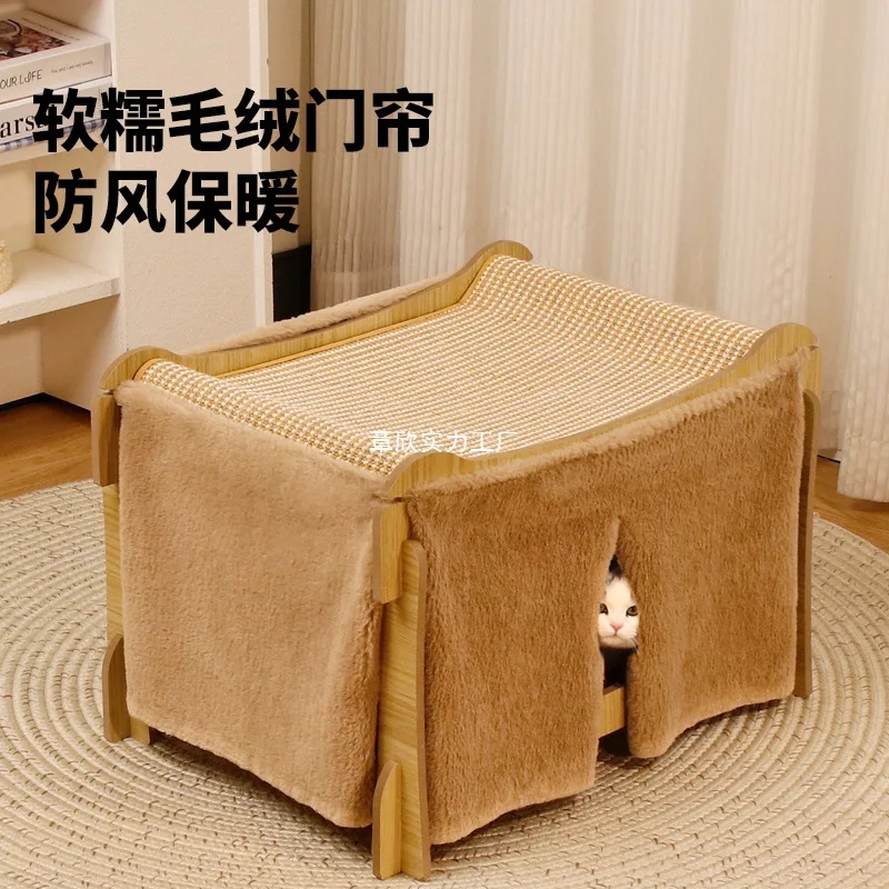 Cat nest cat scratching board integrated cat bed sisal in all seasons upper and lower bunk warm villa double layer semi-closed