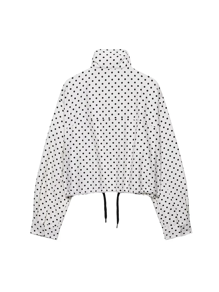 TFMLN Women's Vintage Polka Dot Jacket Casual Loose Zip-up Long Sleeve Short Coats Fashion Women 2025 New Outwear Clothing