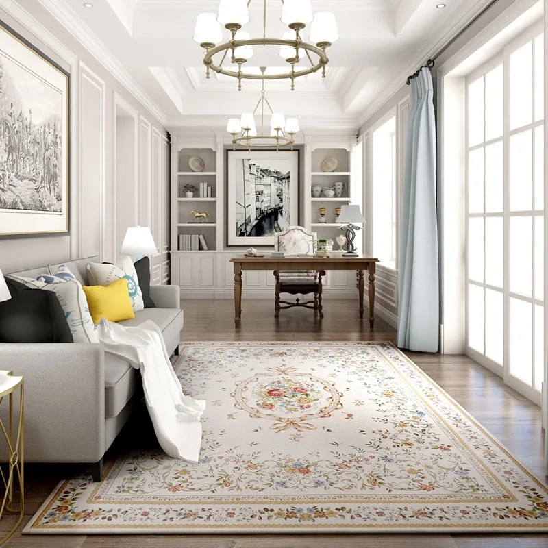 Living Room Carpets American Flower Print Light Luxury Soft Coffee Table Rug Large Area Fluffy Bedroom Bedside Mat Alfombra 양탄자 3