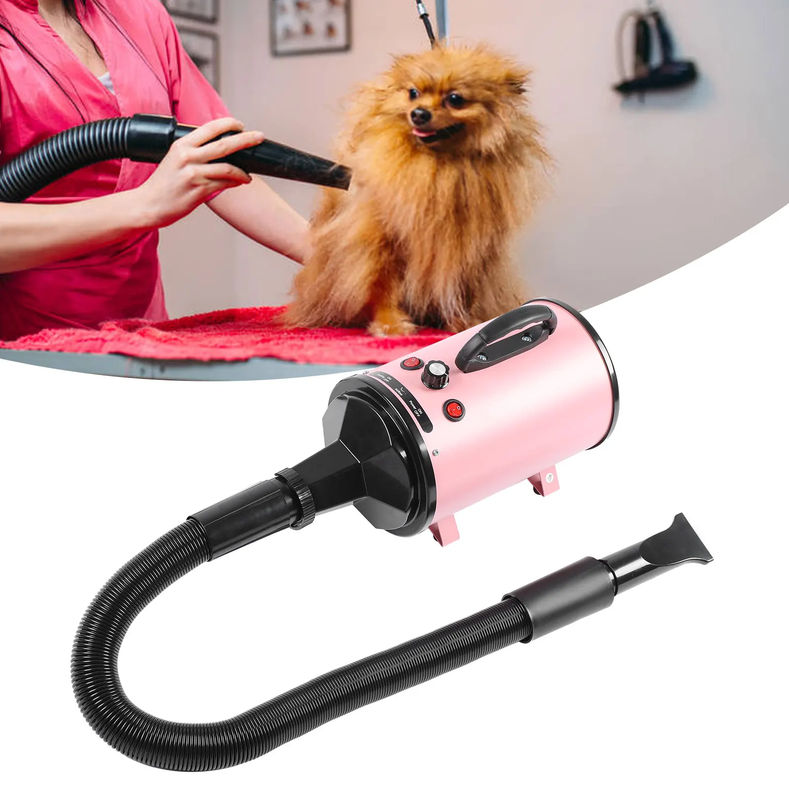 Dog Blow Dryer Stepless Low Noise Adjustable Speed and Temperature High Power Pet Hair Dryer