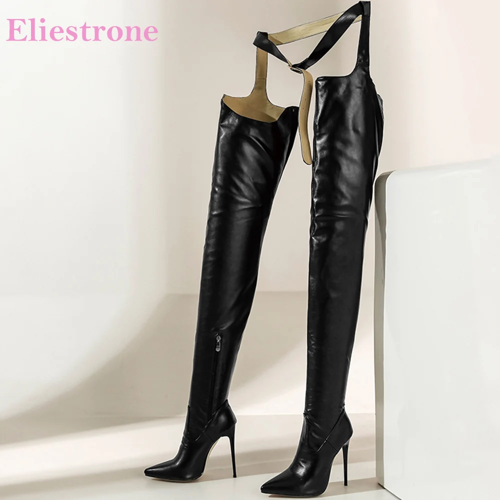 

Hot Winter New Sexy Black Red Women Thigh High Stripper Boots Soft High Stiletto Heels Lady Nude Shoes Big Size 12 43 47